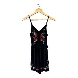 American Eagle Outfitters‎ Sz S Black Floral Embroidered Ruffle Waist Romper